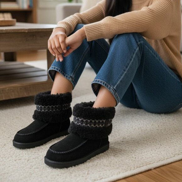 UGG Shoes - UGG Classic Ultra Mini Braid Slip-On Sheepskin Boots Booties Black 5 NEW $160